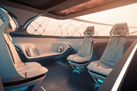 futuristic car interior showcasing different types of seats, including massage and reclining options, created with generative aiの素材