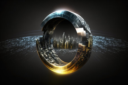 cyberspace panorama with abstract futuristic virtual world ring inside, created with generative aiの素材