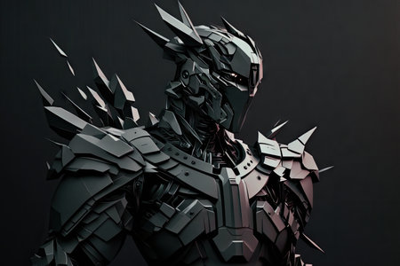 flat static image of robot digital avatar in dark gray tones futuristic virtual world, created with generative aiの素材