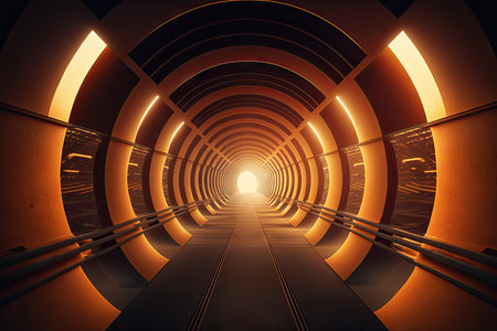 underground illuminated tunnel in digital rendering of futuristic virtual world, created with generative aiの素材