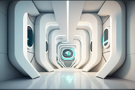 futuristic white hall with interactive holographic displays and virtual reality technology, created with generative aiの素材