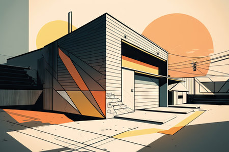 abstract garage sketch with bold and graphic lines, shapes, and colors, created with generative aiの素材