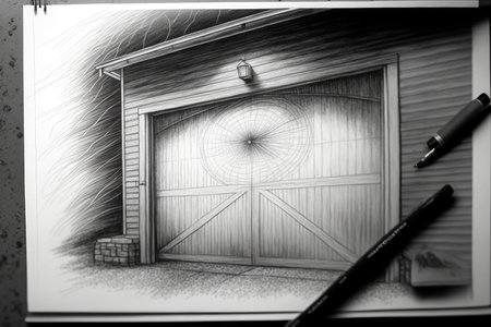 close-up of a garage door, with intricate pencil lines drawing the details, created with generative aiの素材