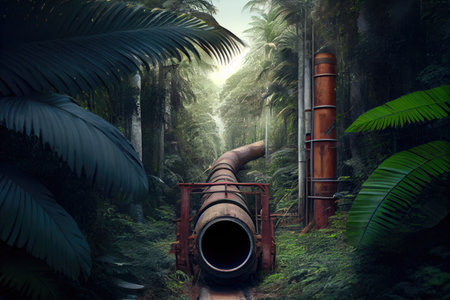 gas pipeline weaving its way through dense jungle, created with generative aiの素材