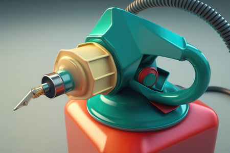 close-up of gas canister with pouring nozzle, ready to fill your car, created with generative aiの素材