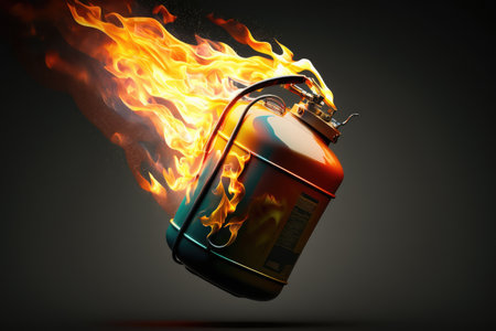 gasoline canister with flames shooting from top in emergency situation, created with generative aiの素材