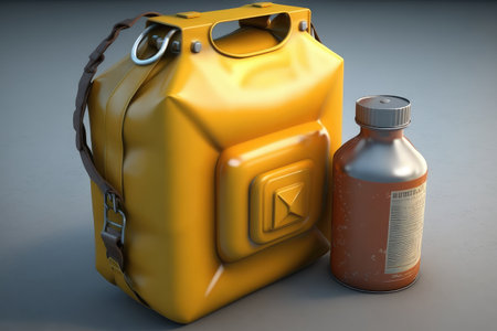 gasoline canister with water-resistant bag, to keep contents dry, created with generative aiの素材