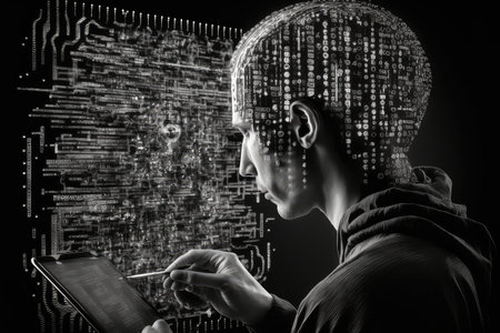 person, using genetic programming to create new artificial intelligence, created with generative aiの素材
