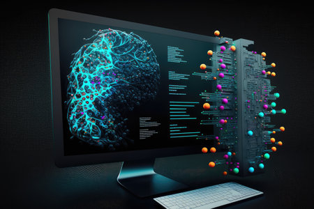 genetic programming software running on futuristic computer system, created with generative aiの素材