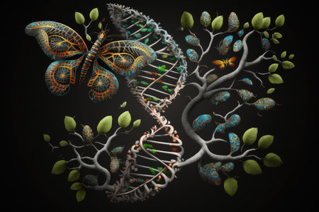 genetic programming algorithm, with a series of mutations and cross- to create new species, created with generative aiの素材