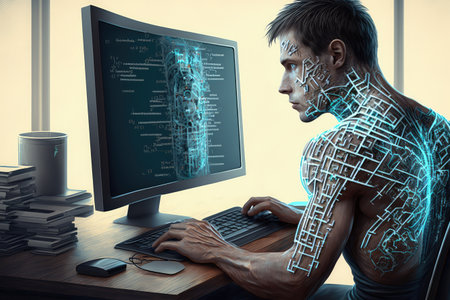 genetic programmer, writing code for new computer system, created with generative aiの素材