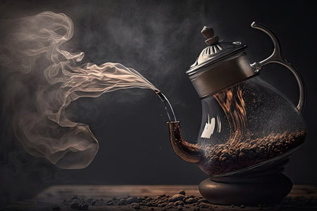 geyser coffee maker, with plate of freshly baked cookies and glass of milk, bringing a warm and comforting atmosphere to the kitchen, created with generative aiの素材