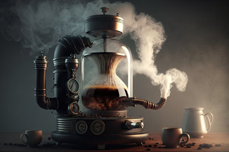 geyser coffee maker with steamy and aromatic brew, ready for a morning pick-me-up, created with generative aiの素材