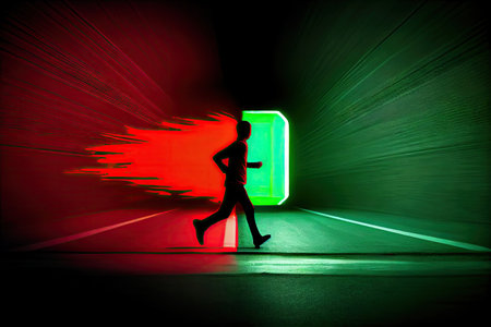 person, running to catch green light before it turns red, created with generative aiの素材