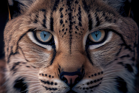 close-up of wild animals face, with its eyes and whiskers in full view, created with generative aiの素材