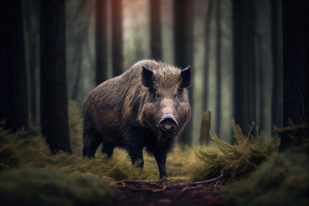group of wild animals running in a forest, with their furry and feathery forms visible, created with generative aiの素材