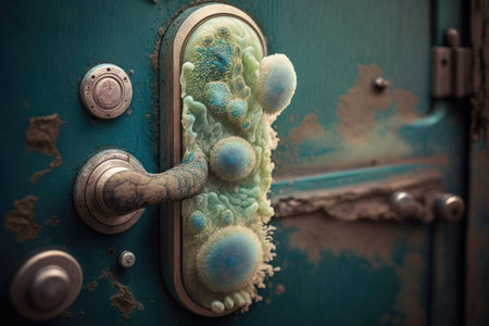 a door handle with a layer of bacteria that has been built up over time, created with generative aiの素材