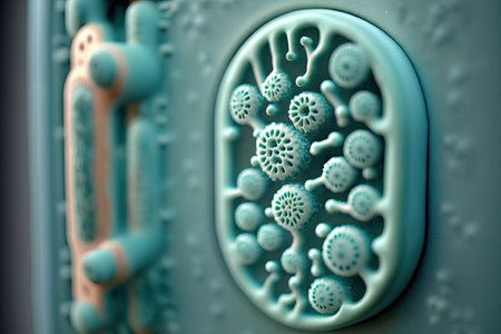 a close-up of bacteria on a door handle, showing the individual cells, created with generative aiの素材