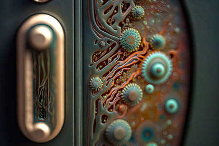close-up of bacteria on door handle, with intricate details visible, created with generative aiの素材