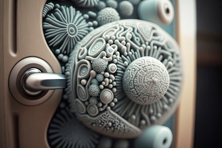 close-up of bacteria on door handle, with intricate details visible, created with generative aiの素材