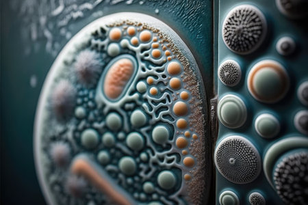 close-up of bacteria on the door handle, with visible textures and patterns, created with generative aiの素材