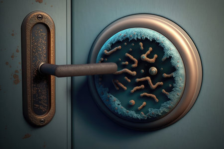 a close-up of a door handle, with visible bacteria and dirt, created with generative aiの素材