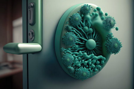 a door handle with colonies of bacteria, some growing and others dying, created with generative aiの素材