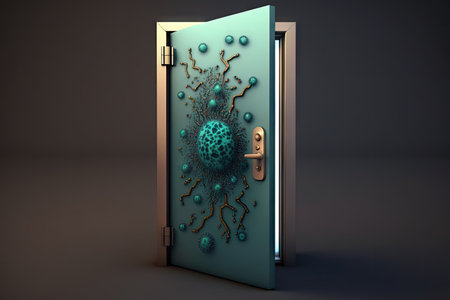 door, with bacteria and germs growing on the handle, created with generative aiの素材