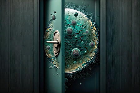 door, with bacteria and germs growing on the handle, created with generative aiの素材