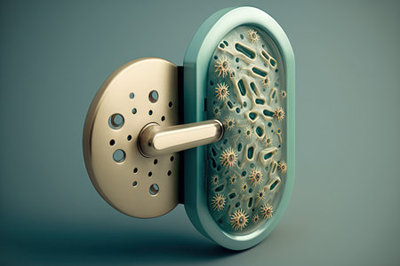 a door handle, with a colony of bacteria in full view, created with generative aiの素材