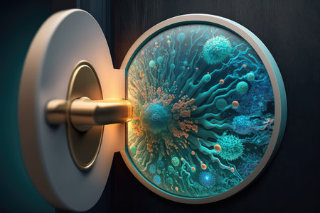 close-up of door handle with visible bacterial growth, created with generative aiの素材