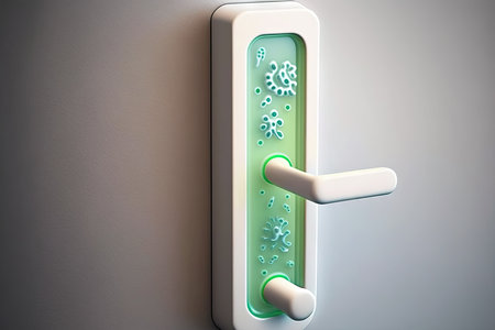 a door handle with visible bacteria, serving as a reminder to always wash your hands, created with generative aiの素材