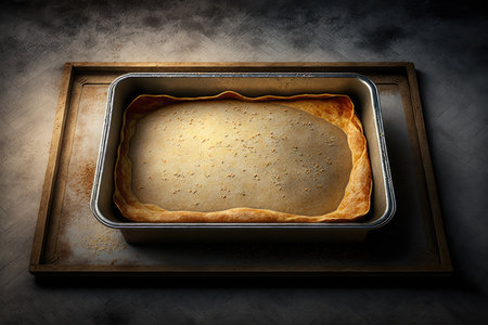 baked dough cake baked in oven on baking tray, created with generative aiの素材