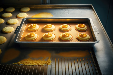 round baking tray with biscuits and dough isolated on white background, created with generative aiの素材