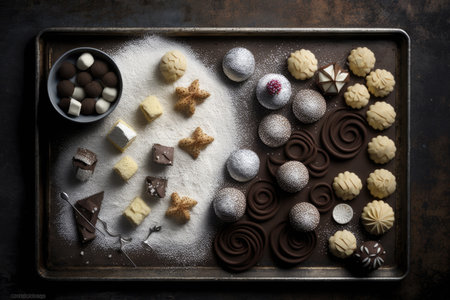 homemade confectionery baked on baking tray, created with generative aiの素材