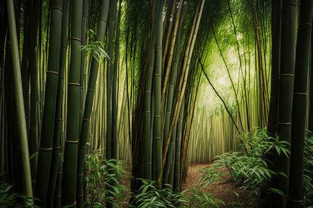 columnar bamboos growing in forest of trees, created with generative aiの素材