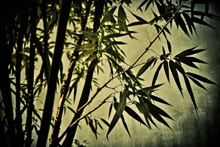 close-up of bamboo tree with its tall and slender leaves reaching to the sky, created with generative aiの素材