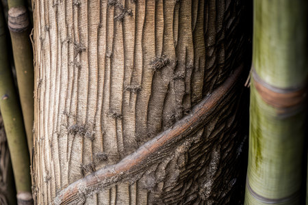 close-up of bamboo forest tree trunk, with the delicate and intricate patterns of its bark clearly visible, created with generative aiの素材