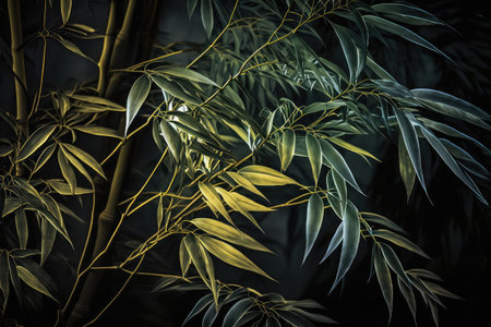 close-up of bamboo forest tree, with its intricate and delicate foliage, created with generative aiの素材