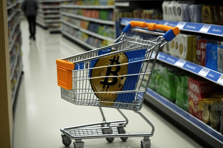 bitcoin being used for legitimate purchase at major retailer, created with generative aiの素材