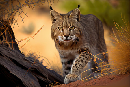 bobcat on the hunt, its eyes focused on prey, created with generative aiの素材