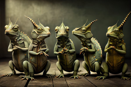 group of chameleons, each in their own unique poses, created with generative aiの素材