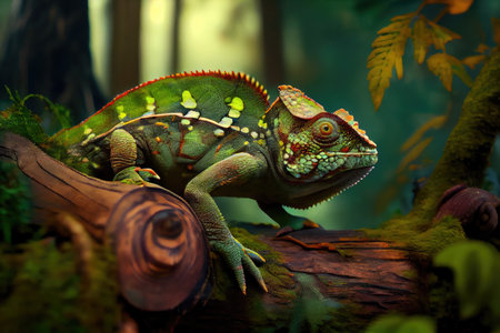chameleon hunting in the forest, blending into its surroundings, created with generative aiの素材