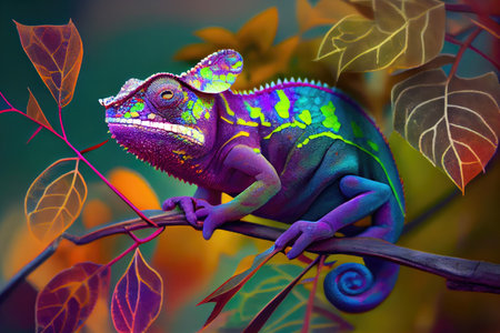 chameleon changing color to blend in with its surroundings, created with generative aiの素材