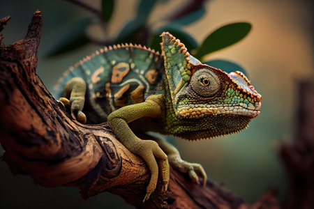 a chameleon hiding on a tree branch, blending in with its surroundings, created with generative aiの素材