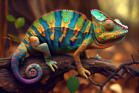 chameleon in the process of changing colors, showing off its full range, created with generative aiの素材