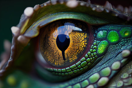 close-up of chameleons eye, with its unique and enchanting green hue, created with generative aiの素材