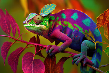 chameleon changing colors to blend in with its surroundings, created with generative aiの素材