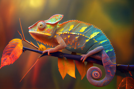 chameleon in the midst of changing colors, its skin shimmering with new shades, created with generative aiの素材