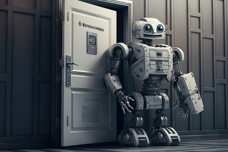 robot thief breaking into high-security government facility, stealing classified information, created with generative aiの素材